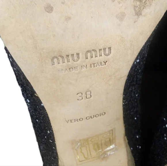 Miu Miu Black & Beige Glitter Mary Jane Pumps, Womens 38 EU (8 US) - Picture 9 of 11